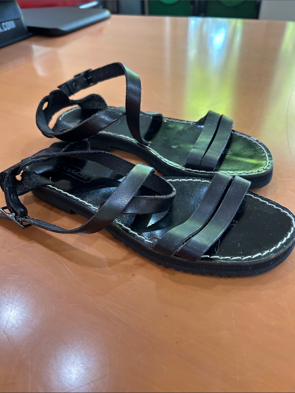 Coach Black Leather Strappy Women's Sandals